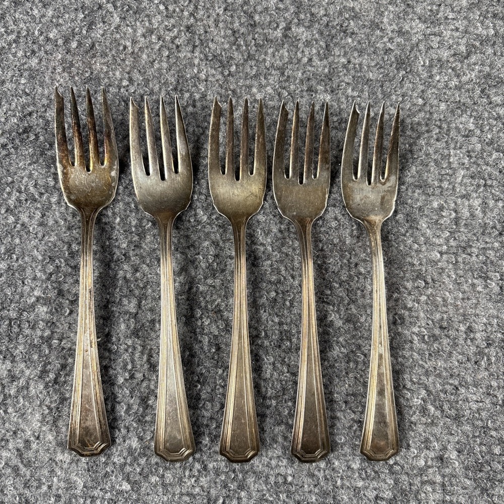 Vintage Oneida Lexington Salad Forks Set of 5 Silverplate Pat 15 Art Deco